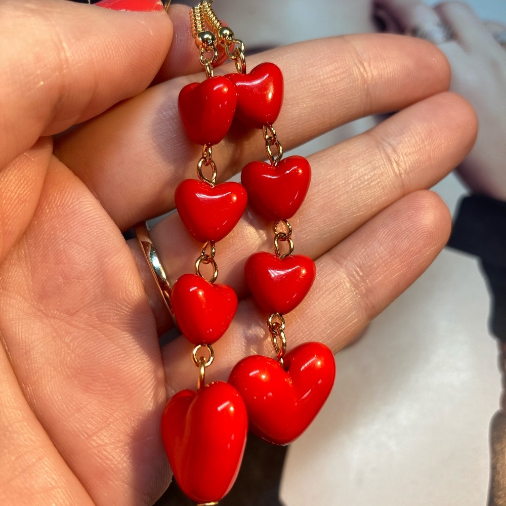 Long Red Heart ❤️ Earrings - Picture 5 of 5